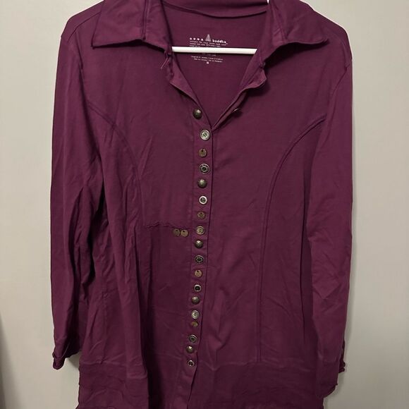 Neon Buddha Women's Deep Purple Button-Up Top with unique buttons Medium - Picture 1 of 7